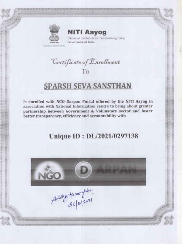 NITI Aayog NGO Darpan Certificate